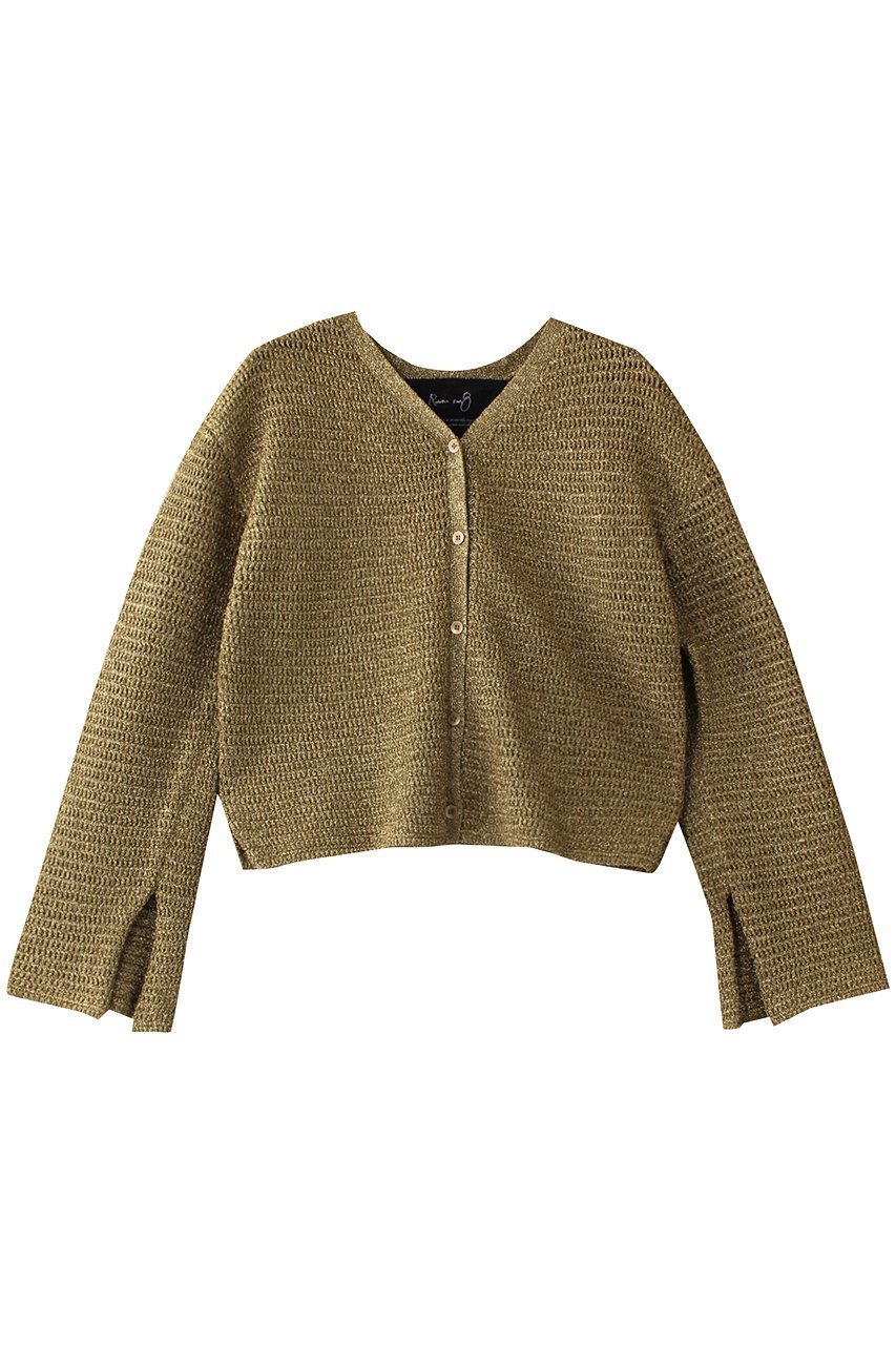 【ルームエイト/Room no.8】の【Room no.8 BLACK】LAME ドロップニットカーディガン インテリア・キッズ・メンズ・レディースファッション・服の通販 founy(ファニー) 　ファッション　Fashion　レディースファッション　Fashion for Women　トップス・カットソー　Cut & Sew Tops　ニット　Knit Tops & Sweaters　カーディガン・羽織り　Layered Style Cardigans　カーディガン　Cardigan, Knitwear　シンプル　Simple, Minimal　バランス　Balance, Style Balance　フロント　Front, Front Design　ゴールド|ID: prp329100004884428 ipo3291000000036460625