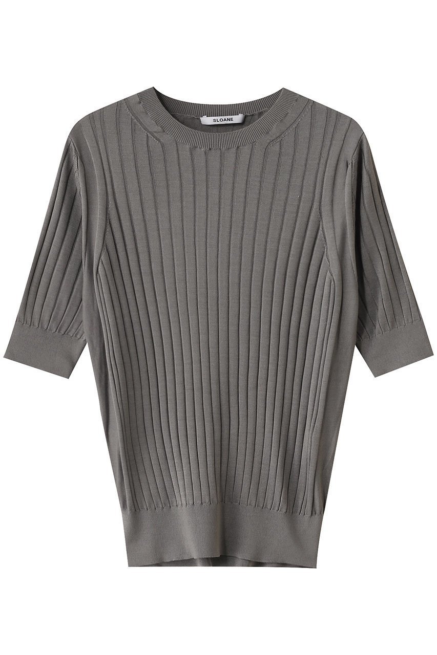 【スローン/SLOANE】の18Gワイドリブ シルク 5分袖クルーネック インテリア・キッズ・メンズ・レディースファッション・服の通販 founy(ファウニー) 　ファッション　Fashion　レディースファッション　Fashion for Women　トップス・カットソー　Cut & Sew Tops　ニット　Knit Tops & Sweaters　カジュアルプルオーバー・ニットトップス　Pullovers & Knit Tops / Casual Pullovers　シルク　Silk, 100% Silk　シンプル　Simple, Minimal　ワイドリブ　Wide Rib, Wide Ribbed Knit　エレガント 上品　Elegant　グレー|ID: prp329100004884436 ipo3291000000036460699