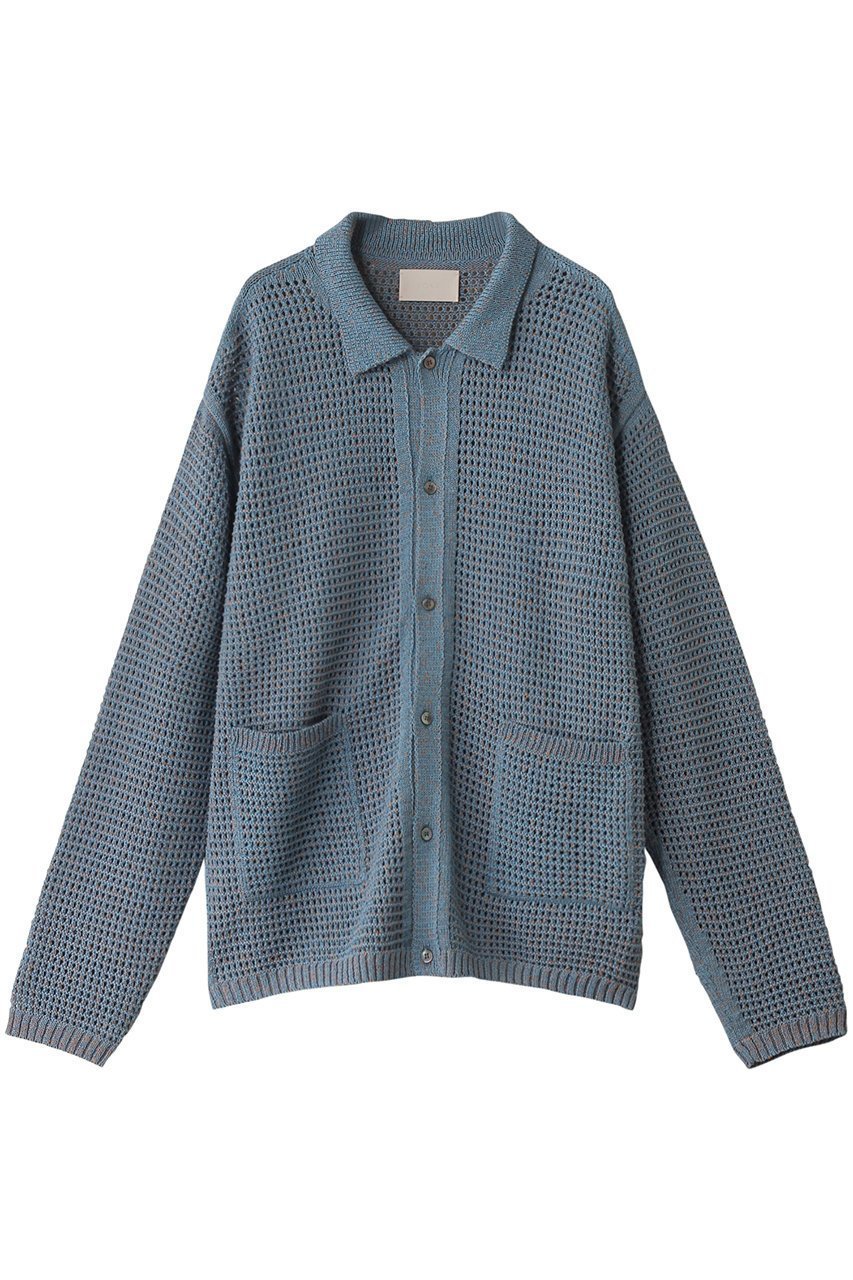 【ヨーク/YOKE】の【UNISEX】MESH KNITTED シャツ カーディガン インテリア・キッズ・メンズ・レディースファッション・服の通販 founy(ファウニー) 　ファッション　Fashion　レディースファッション　Fashion for Women　トップス・カットソー　Cut & Sew Tops　ニット　Knit Tops & Sweaters　カーディガン・羽織り　Layered Style Cardigans　シャツ・ブラウス・オフィスカジュアル　Elegant Blouses & Button-Ups　ユニセックス　Unisex, Genderless　カーディガン　Cardigan, Knitwear　リラックス　Relax, Relaxed Fit　定番　Standard, Basic Item　ブルー|ID: prp329100004884439 ipo3291000000036460721