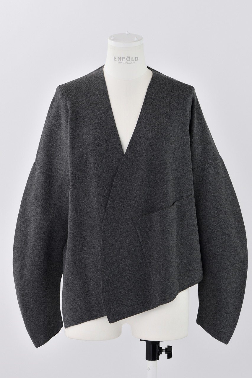 【エンフォルド/ENFOLD】のノーカラーカーディガン インテリア・キッズ・メンズ・レディースファッション・服の通販 founy(ファウニー) 　ファッション　Fashion　レディースファッション　Fashion for Women　トップス・カットソー　Cut & Sew Tops　ニット　Knit Tops & Sweaters　カーディガン・羽織り　Layered Style Cardigans　アシンメトリー　Asymmetrical Style　エレガント 上品　Elegant　カッティング　Cutting Detail　カーディガン　Cardigan, Knitwear　ポケット　Pocket, Pocket Detail　メルトン　Melton, Heavy Wool　チャコールグレー|ID: prp329100004884443 ipo3291000000036460755