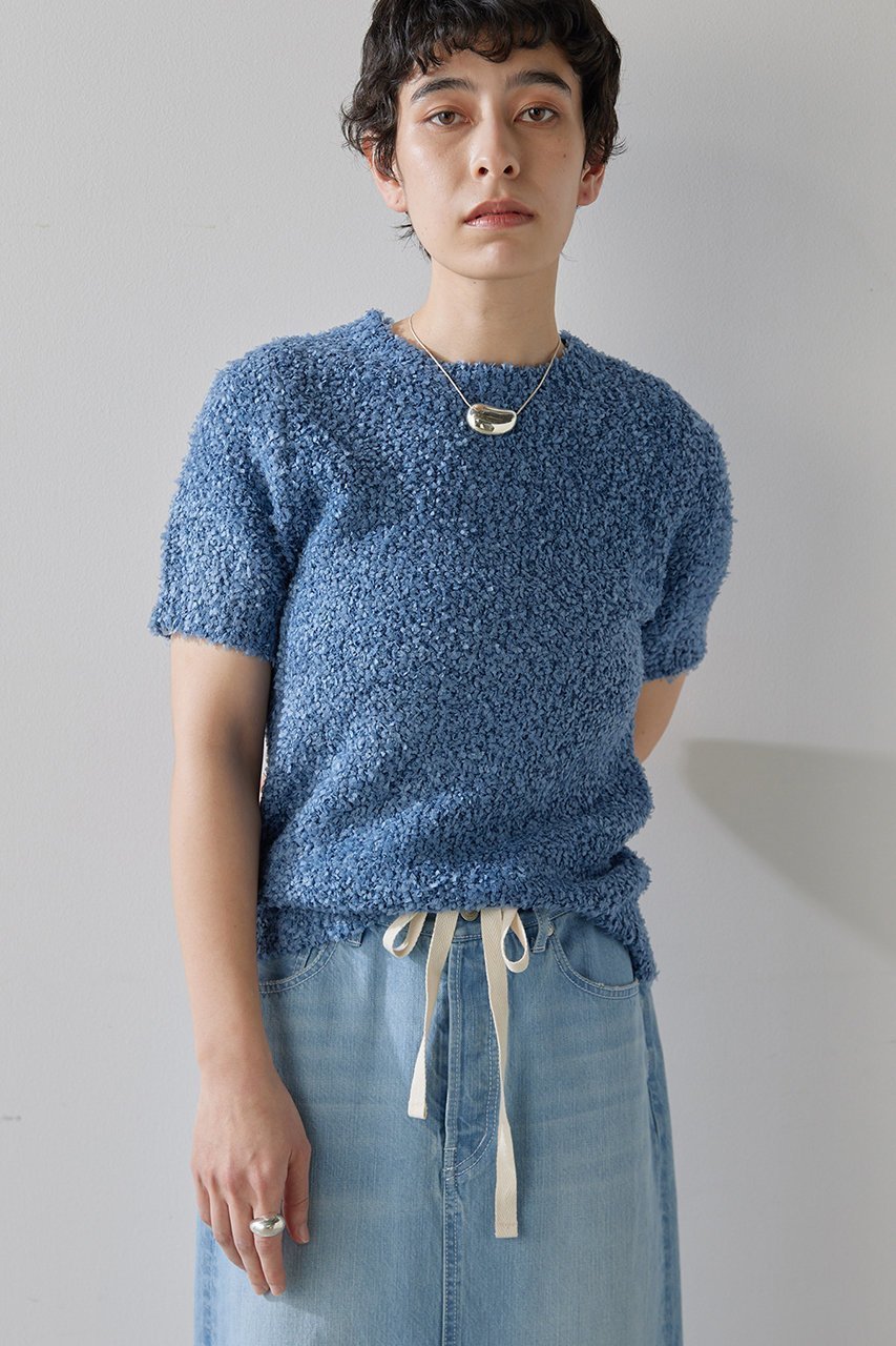 【ウィムガゼット/Whim Gazette】のハンソデTWEEDYニットプルオーバー インテリア・キッズ・メンズ・レディースファッション・服の通販 founy(ファニー) 　ファッション　Fashion　レディースファッション　Fashion for Women　トップス・カットソー　Cut & Sew Tops　ニット　Knit Tops & Sweaters　カジュアルプルオーバー・ニットトップス　Pullovers & Knit Tops / Casual Pullovers　コンパクト　Compact, Small Size　ストレッチ　Stretch, Stretchy Fabric　ツイード　Twill, Twill Weave　トレンド　Trend, Trending Now　半袖　Short Sleeve, Half Sleeve　サックスブルー|ID: prp329100004884447 ipo3291000000036460786