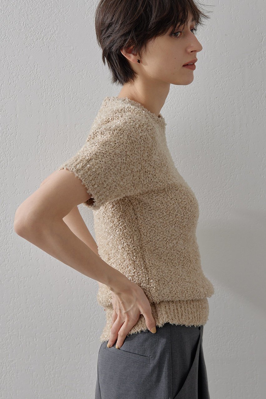 【ウィムガゼット/Whim Gazette】のハンソデTWEEDYニットプルオーバー 人気、トレンドファッション・服の通販 founy(ファニー) 　ファッション　Fashion　レディースファッション　Fashion for Women　トップス・カットソー　Cut & Sew Tops　ニット　Knit Tops & Sweaters　カジュアルプルオーバー・ニットトップス　Pullovers & Knit Tops / Casual Pullovers　コンパクト　Compact, Small Size　ストレッチ　Stretch, Stretchy Fabric　ツイード　Twill, Twill Weave　トレンド　Trend, Trending Now　半袖　Short Sleeve, Half Sleeve　other-5|ID: prp329100004884447 ipo3291000000036460790