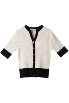 【アルアバイル/allureville】の【Loulou Willoughby】バイカラーキーネック5分袖カーディガン 人気、トレンドファッション・服の通販 founy(ファニー) ファッション Fashion レディースファッション Fashion for Women トップス・カットソー Cut & Sew Tops ニット Knit Tops & Sweaters カーディガン・羽織り Layered Style Cardigans おすすめ Recommended / Our Picks カーディガン Cardigan, Knitwear 半袖 Short Sleeve, Half Sleeve thumbnail ホワイト|ID: prp329100004884458 ipo3291000000036460873