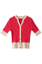 【アルアバイル/allureville】の【Loulou Willoughby】バイカラーキーネック5分袖カーディガン 人気、トレンドファッション・服の通販 founy(ファニー) ファッション Fashion レディースファッション Fashion for Women トップス・カットソー Cut & Sew Tops ニット Knit Tops & Sweaters カーディガン・羽織り Layered Style Cardigans おすすめ Recommended / Our Picks カーディガン Cardigan, Knitwear 半袖 Short Sleeve, Half Sleeve thumbnail レッド|ID: prp329100004884458 ipo3291000000036460874