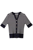 【アルアバイル/allureville】の【Loulou Willoughby】バイカラーキーネック5分袖カーディガン 人気、トレンドファッション・服の通販 founy(ファニー) ファッション Fashion レディースファッション Fashion for Women トップス・カットソー Cut & Sew Tops ニット Knit Tops & Sweaters カーディガン・羽織り Layered Style Cardigans おすすめ Recommended / Our Picks カーディガン Cardigan, Knitwear 半袖 Short Sleeve, Half Sleeve thumbnail ネイビー|ID: prp329100004884458 ipo3291000000036460875