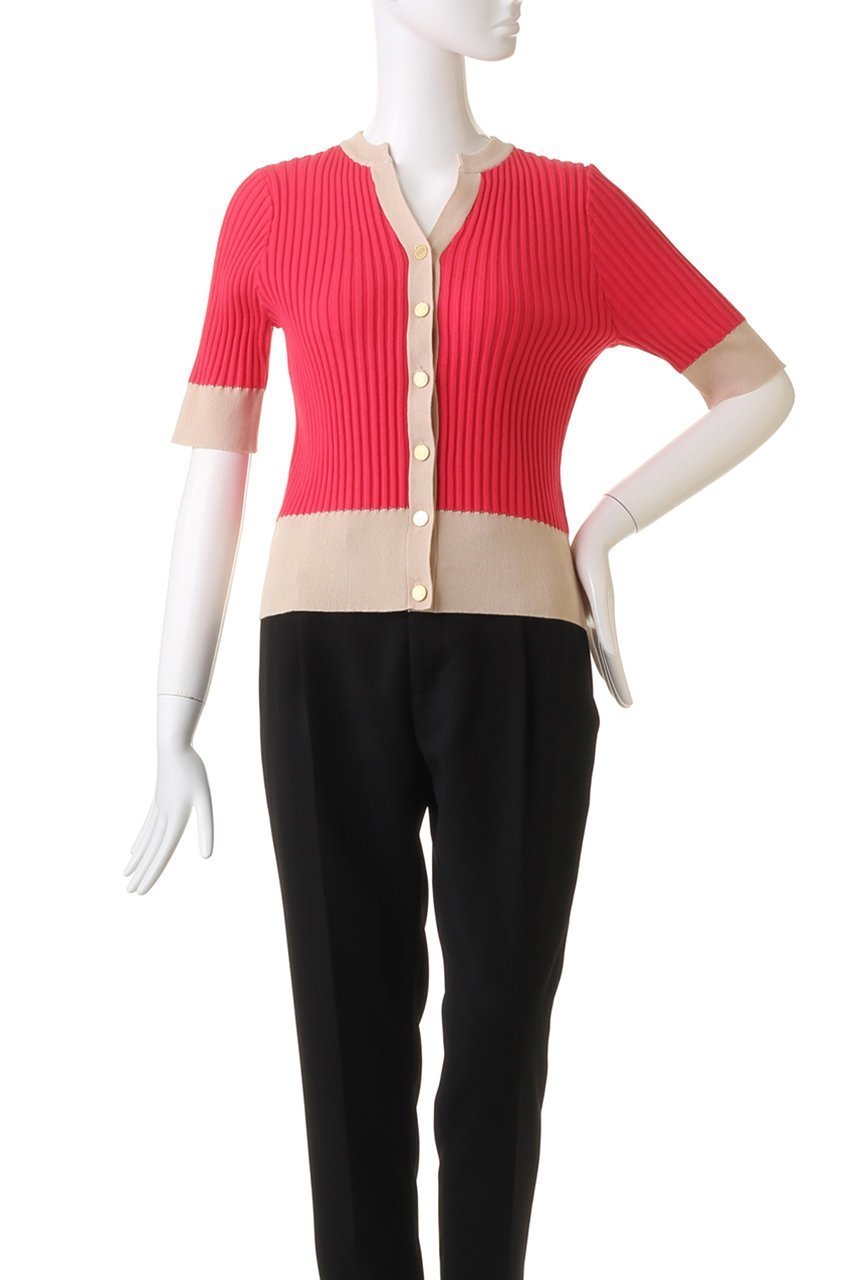 【アルアバイル/allureville】の【Loulou Willoughby】バイカラーキーネック5分袖カーディガン 人気、トレンドファッション・服の通販 founy(ファニー) 　ファッション　Fashion　レディースファッション　Fashion for Women　トップス・カットソー　Cut & Sew Tops　ニット　Knit Tops & Sweaters　カーディガン・羽織り　Layered Style Cardigans　おすすめ　Recommended / Our Picks　カーディガン　Cardigan, Knitwear　半袖　Short Sleeve, Half Sleeve　other-2|ID: prp329100004884458 ipo3291000000036460877