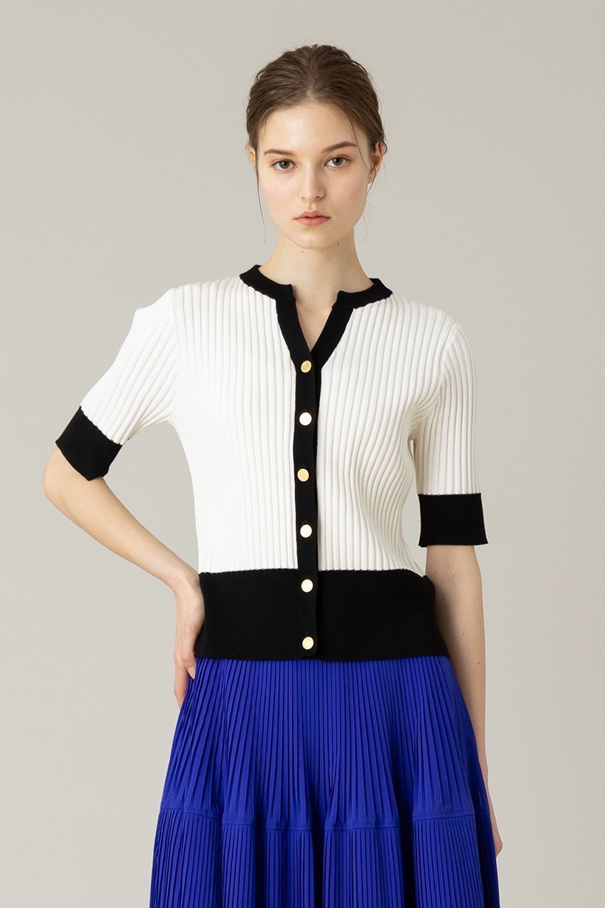 【アルアバイル/allureville】の【Loulou Willoughby】バイカラーキーネック5分袖カーディガン 人気、トレンドファッション・服の通販 founy(ファニー) 　ファッション　Fashion　レディースファッション　Fashion for Women　トップス・カットソー　Cut & Sew Tops　ニット　Knit Tops & Sweaters　カーディガン・羽織り　Layered Style Cardigans　おすすめ　Recommended / Our Picks　カーディガン　Cardigan, Knitwear　半袖　Short Sleeve, Half Sleeve　other-6|ID: prp329100004884458 ipo3291000000036460881