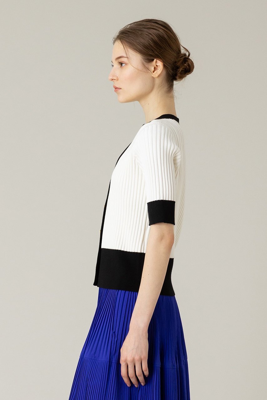 【アルアバイル/allureville】の【Loulou Willoughby】バイカラーキーネック5分袖カーディガン 人気、トレンドファッション・服の通販 founy(ファニー) 　ファッション　Fashion　レディースファッション　Fashion for Women　トップス・カットソー　Cut & Sew Tops　ニット　Knit Tops & Sweaters　カーディガン・羽織り　Layered Style Cardigans　おすすめ　Recommended / Our Picks　カーディガン　Cardigan, Knitwear　半袖　Short Sleeve, Half Sleeve　other-7|ID: prp329100004884458 ipo3291000000036460882