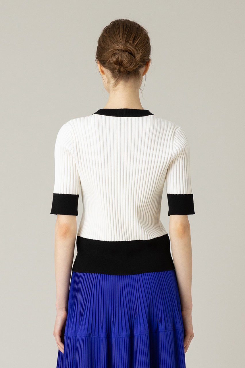 【アルアバイル/allureville】の【Loulou Willoughby】バイカラーキーネック5分袖カーディガン 人気、トレンドファッション・服の通販 founy(ファニー) 　ファッション　Fashion　レディースファッション　Fashion for Women　トップス・カットソー　Cut & Sew Tops　ニット　Knit Tops & Sweaters　カーディガン・羽織り　Layered Style Cardigans　おすすめ　Recommended / Our Picks　カーディガン　Cardigan, Knitwear　半袖　Short Sleeve, Half Sleeve　other-8|ID: prp329100004884458 ipo3291000000036460883