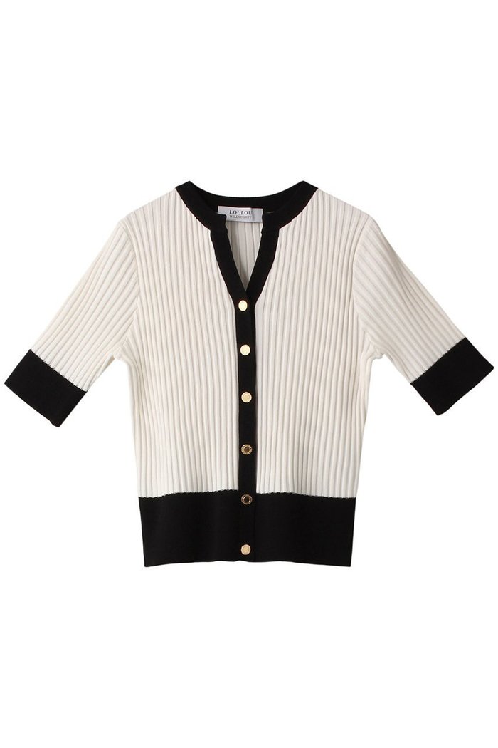 【アルアバイル/allureville】の【Loulou Willoughby】バイカラーキーネック5分袖カーディガン インテリア・キッズ・メンズ・レディースファッション・服の通販 founy(ファニー) https://founy.com/ ファッション Fashion レディースファッション Fashion for Women トップス・カットソー Cut & Sew Tops ニット Knit Tops & Sweaters カーディガン・羽織り Layered Style Cardigans おすすめ Recommended / Our Picks カーディガン Cardigan, Knitwear 半袖 Short Sleeve, Half Sleeve |ID: prp329100004884458 ipo3291000000036896576