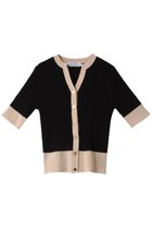 【アルアバイル/allureville】の【Loulou Willoughby】バイカラーキーネック5分袖カーディガン ブラック|ID: prp329100004884458 ipo3291000000036896580