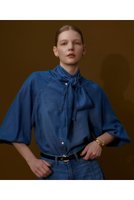 【アルアバイル/allureville】のデニムボウブラウス 人気、トレンドファッション・服の通販 founy(ファニー) ファッション Fashion レディースファッション Fashion for Women トップス・カットソー Cut & Sew Tops シャツ・ブラウス・オフィスカジュアル Elegant Blouses & Button-Ups ウエスタン Western Style スリーブ Sleeve, Long Sleeve / Short Sleeve セットアップ Set-Up, Coordinated Outfit デニム Denim, Jeans Material ドット Polka Dot, Dot Pattern ロング Long, Long-Length ヴィンテージ Vintage Style |ID:prp329100004884613