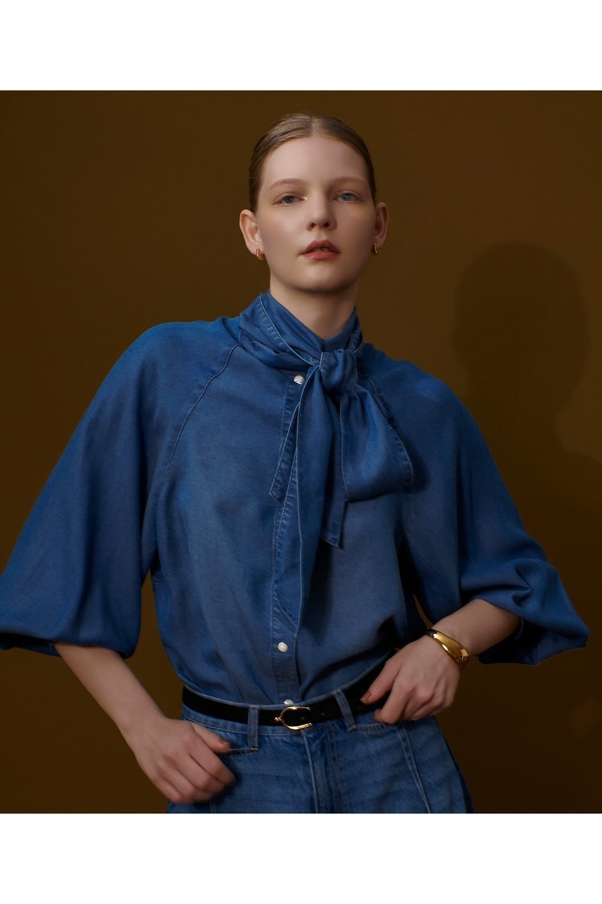 【アルアバイル/allureville】のデニムボウブラウス 人気、トレンドファッション・服の通販 founy(ファニー) 　ファッション　Fashion　レディースファッション　Fashion for Women　トップス・カットソー　Cut & Sew Tops　シャツ・ブラウス・オフィスカジュアル　Elegant Blouses & Button-Ups　ウエスタン　Western Style　スリーブ　Sleeve, Long Sleeve / Short Sleeve　セットアップ　Set-Up, Coordinated Outfit　デニム　Denim, Jeans Material　ドット　Polka Dot, Dot Pattern　ロング　Long, Long-Length　ヴィンテージ　Vintage Style　 other-1|ID: prp329100004884613 ipo3291000000036462133