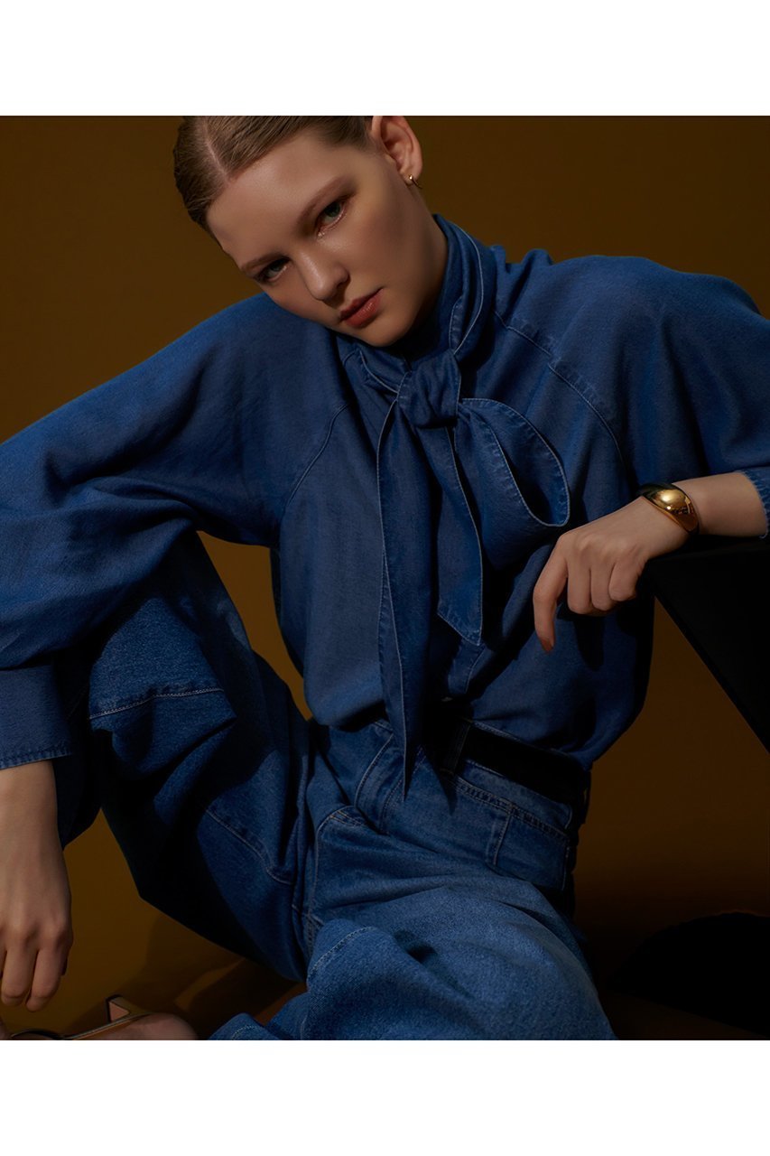 【アルアバイル/allureville】のデニムボウブラウス 人気、トレンドファッション・服の通販 founy(ファニー) 　ファッション　Fashion　レディースファッション　Fashion for Women　トップス・カットソー　Cut & Sew Tops　シャツ・ブラウス・オフィスカジュアル　Elegant Blouses & Button-Ups　ウエスタン　Western Style　スリーブ　Sleeve, Long Sleeve / Short Sleeve　セットアップ　Set-Up, Coordinated Outfit　デニム　Denim, Jeans Material　ドット　Polka Dot, Dot Pattern　ロング　Long, Long-Length　ヴィンテージ　Vintage Style　other-4|ID: prp329100004884613 ipo3291000000036462137