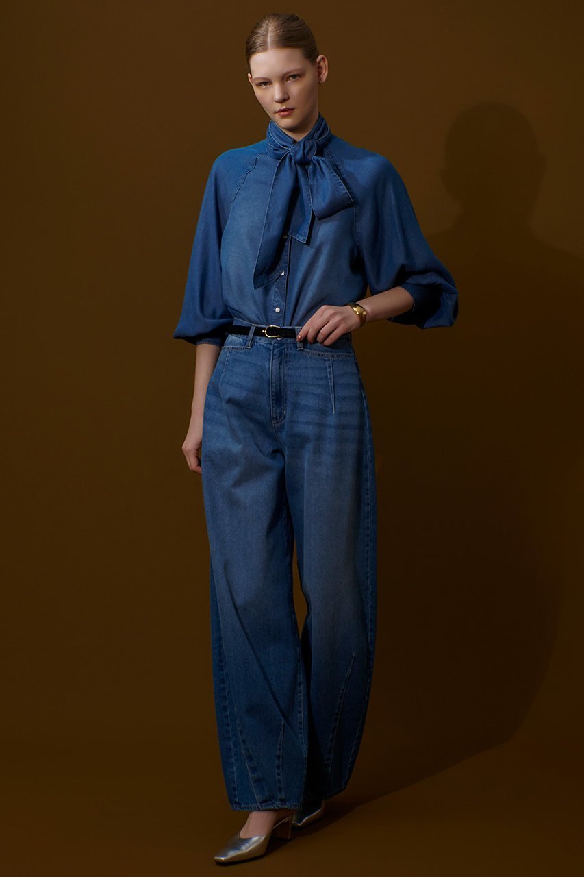 【アルアバイル/allureville】のデニムボウブラウス 人気、トレンドファッション・服の通販 founy(ファニー) 　ファッション　Fashion　レディースファッション　Fashion for Women　トップス・カットソー　Cut & Sew Tops　シャツ・ブラウス・オフィスカジュアル　Elegant Blouses & Button-Ups　ウエスタン　Western Style　スリーブ　Sleeve, Long Sleeve / Short Sleeve　セットアップ　Set-Up, Coordinated Outfit　デニム　Denim, Jeans Material　ドット　Polka Dot, Dot Pattern　ロング　Long, Long-Length　ヴィンテージ　Vintage Style　other-5|ID: prp329100004884613 ipo3291000000036462138