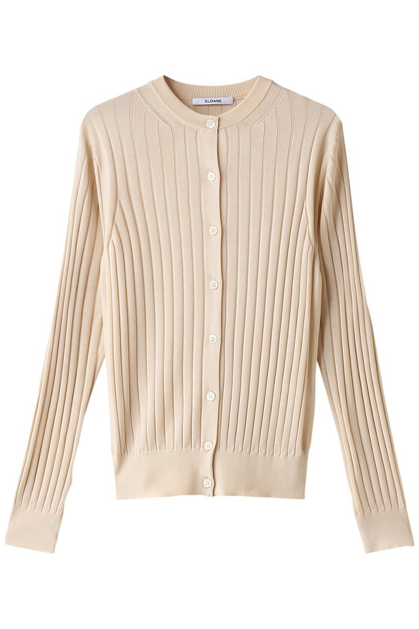 【スローン/SLOANE】の18Gワイドリブ シルク クルーネックカーディガン インテリア・キッズ・メンズ・レディースファッション・服の通販 founy(ファニー) 　ファッション　Fashion　レディースファッション　Fashion for Women　トップス・カットソー　Cut & Sew Tops　ニット　Knit Tops & Sweaters　カーディガン・羽織り　Layered Style Cardigans　なめらか　Smooth, Silky Texture　カーディガン　Cardigan, Knitwear　シルク　Silk, 100% Silk　ボトム　Bottoms, Lower Wear　ワイドリブ　Wide Rib, Wide Ribbed Knit　エレガント 上品　Elegant　定番　Standard, Basic Item　エクリュ|ID: prp329100004884859 ipo3291000000036464434