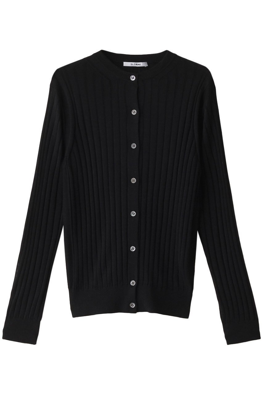 【スローン/SLOANE】の18Gワイドリブ シルク クルーネックカーディガン インテリア・キッズ・メンズ・レディースファッション・服の通販 founy(ファニー) 　ファッション　Fashion　レディースファッション　Fashion for Women　トップス・カットソー　Cut & Sew Tops　ニット　Knit Tops & Sweaters　カーディガン・羽織り　Layered Style Cardigans　なめらか　Smooth, Silky Texture　カーディガン　Cardigan, Knitwear　シルク　Silk, 100% Silk　ボトム　Bottoms, Lower Wear　ワイドリブ　Wide Rib, Wide Ribbed Knit　エレガント 上品　Elegant　定番　Standard, Basic Item　ブラック|ID: prp329100004884859 ipo3291000000036464435