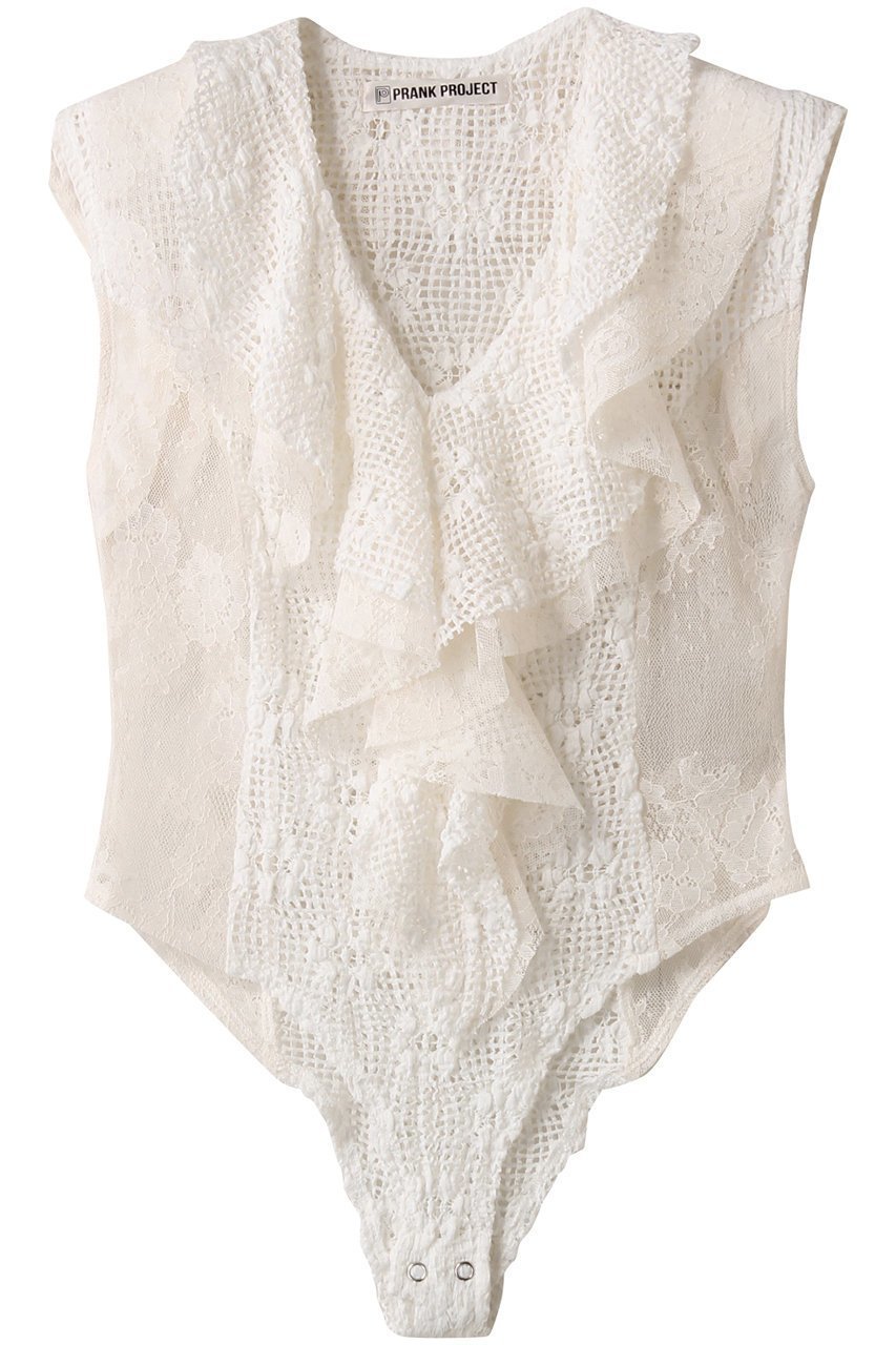 【プランク プロジェクト/PRANK PROJECT】のレースフリルボディースーツ / Lace Frill Bodysuit インテリア・キッズ・メンズ・レディースファッション・服の通販 founy(ファニー) 　ファッション　Fashion　レディースファッション　Fashion for Women　トップス・カットソー　Cut & Sew Tops　キャミソール&ノースリーブ　Camisoles & Sleeveless Tops　シャツ・ブラウス・オフィスカジュアル　Elegant Blouses & Button-Ups　ロングTシャツ・Tシャツ　Longline T-Shirts & Tees　カットソー・ベーシックTシャツ　Cut-and-Sewn Tops / Stretch Tees & Basics　インナー　Innerwear　キャミソール　Camisole, Spaghetti Strap Top　ジャケット　Jacket, Outerwear　ストレッチ　Stretch, Stretchy Fabric　スーツ　Suit, Formalwear　タンク　Tank Top, Sleeveless Top　レース　Lace, Lace Fabric　WHT(ホワイト)|ID: prp329100004884982 ipo3291000000036465516