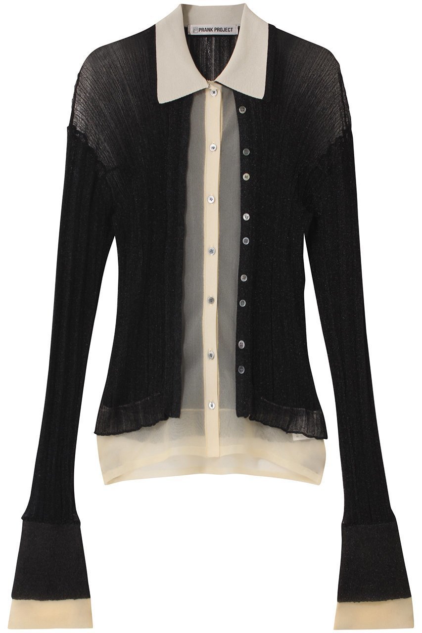 【プランク プロジェクト/PRANK PROJECT】のレイヤードシアーリブスリムニットシャツ / Layered Sheer Ribbed Slim Knit Shirt インテリア・キッズ・メンズ・レディースファッション・服の通販 founy(ファニー) 　ファッション　Fashion　レディースファッション　Fashion for Women　トップス・カットソー　Cut & Sew Tops　ニット　Knit Tops & Sweaters　カーディガン・羽織り　Layered Style Cardigans　シャツ・ブラウス・オフィスカジュアル　Elegant Blouses & Button-Ups　ロングTシャツ・Tシャツ　Longline T-Shirts & Tees　カーディガン　Cardigan, Knitwear　シアー　Sheer, See-Through　ボトム　Bottoms, Lower Wear　BLK(ブラック)|ID: prp329100004884994 ipo3291000000036465662