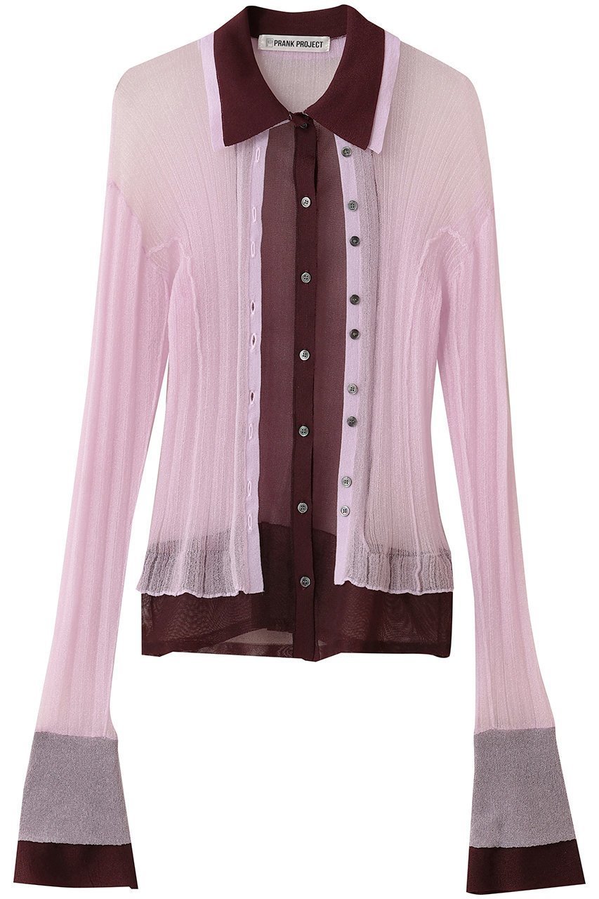 【プランク プロジェクト/PRANK PROJECT】のレイヤードシアーリブスリムニットシャツ / Layered Sheer Ribbed Slim Knit Shirt インテリア・キッズ・メンズ・レディースファッション・服の通販 founy(ファニー) 　ファッション　Fashion　レディースファッション　Fashion for Women　トップス・カットソー　Cut & Sew Tops　ニット　Knit Tops & Sweaters　カーディガン・羽織り　Layered Style Cardigans　シャツ・ブラウス・オフィスカジュアル　Elegant Blouses & Button-Ups　ロングTシャツ・Tシャツ　Longline T-Shirts & Tees　カーディガン　Cardigan, Knitwear　シアー　Sheer, See-Through　ボトム　Bottoms, Lower Wear　PNK(ピンク)|ID: prp329100004884994 ipo3291000000036465664