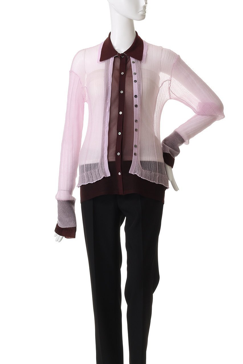 【プランク プロジェクト/PRANK PROJECT】のレイヤードシアーリブスリムニットシャツ / Layered Sheer Ribbed Slim Knit Shirt 人気、トレンドファッション・服の通販 founy(ファニー) 　ファッション　Fashion　レディースファッション　Fashion for Women　トップス・カットソー　Cut & Sew Tops　ニット　Knit Tops & Sweaters　カーディガン・羽織り　Layered Style Cardigans　シャツ・ブラウス・オフィスカジュアル　Elegant Blouses & Button-Ups　ロングTシャツ・Tシャツ　Longline T-Shirts & Tees　カーディガン　Cardigan, Knitwear　シアー　Sheer, See-Through　ボトム　Bottoms, Lower Wear　other-2|ID: prp329100004884994 ipo3291000000036465665