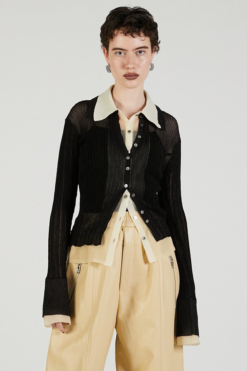 【プランク プロジェクト/PRANK PROJECT】のレイヤードシアーリブスリムニットシャツ / Layered Sheer Ribbed Slim Knit Shirt 人気、トレンドファッション・服の通販 founy(ファニー) 　ファッション　Fashion　レディースファッション　Fashion for Women　トップス・カットソー　Cut & Sew Tops　ニット　Knit Tops & Sweaters　カーディガン・羽織り　Layered Style Cardigans　シャツ・ブラウス・オフィスカジュアル　Elegant Blouses & Button-Ups　ロングTシャツ・Tシャツ　Longline T-Shirts & Tees　カーディガン　Cardigan, Knitwear　シアー　Sheer, See-Through　ボトム　Bottoms, Lower Wear　other-8|ID: prp329100004884994 ipo3291000000036465671