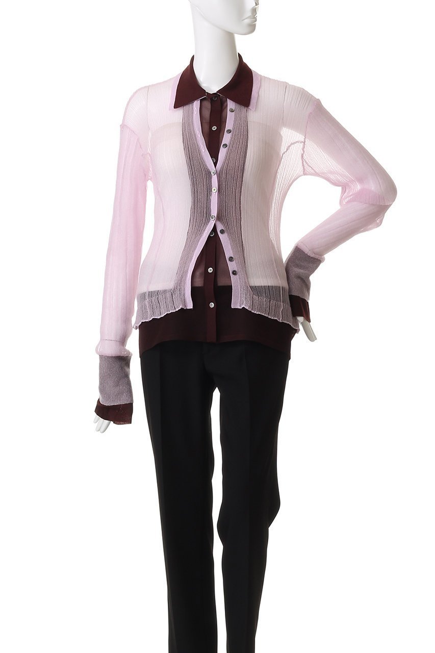 【プランク プロジェクト/PRANK PROJECT】のレイヤードシアーリブスリムニットシャツ / Layered Sheer Ribbed Slim Knit Shirt 大人の最旬トレンドファッション＆コーディネート founy(ファウニー) 　ファッション　Fashion　レディースファッション　Fashion for Women　トップス・カットソー　Cut & Sew Tops　ニット　Knit Tops & Sweaters　カーディガン・羽織り　Layered Style Cardigans　シャツ・ブラウス・オフィスカジュアル　Elegant Blouses & Button-Ups　ロングTシャツ・Tシャツ　Longline T-Shirts & Tees　カーディガン　Cardigan, Knitwear　シアー　Sheer, See-Through　ボトム　Bottoms, Lower Wear　other-6|ID: prp329100004884994 ipo3291000000036508348