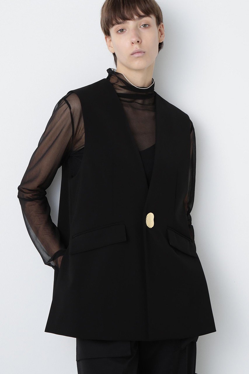 【ヒューエルミュージアム/hueLe Museum】の【STUMBLY】Metal Button Gilet インテリア・キッズ・メンズ・レディースファッション・服の通販 founy(ファニー) 　ファッション　Fashion　レディースファッション　Fashion for Women　アウター　Coat / Outerwear Collection　レディースジャケット・軽アウター　Jackets　おすすめ　Recommended / Our Picks　コンパクト　Compact, Small Size　ジャケット　Jacket, Outerwear　ストレッチ　Stretch, Stretchy Fabric　スリット　Slit, Slit Detail　セットアップ　Set-Up, Coordinated Outfit　ドレープ　Drape, Draping Fabric　フロント　Front, Front Design　ベスト　Vest, Waistcoat　メタル　Metal, Metal Parts　ブラック|ID: prp329100004885007 ipo3291000000036465764