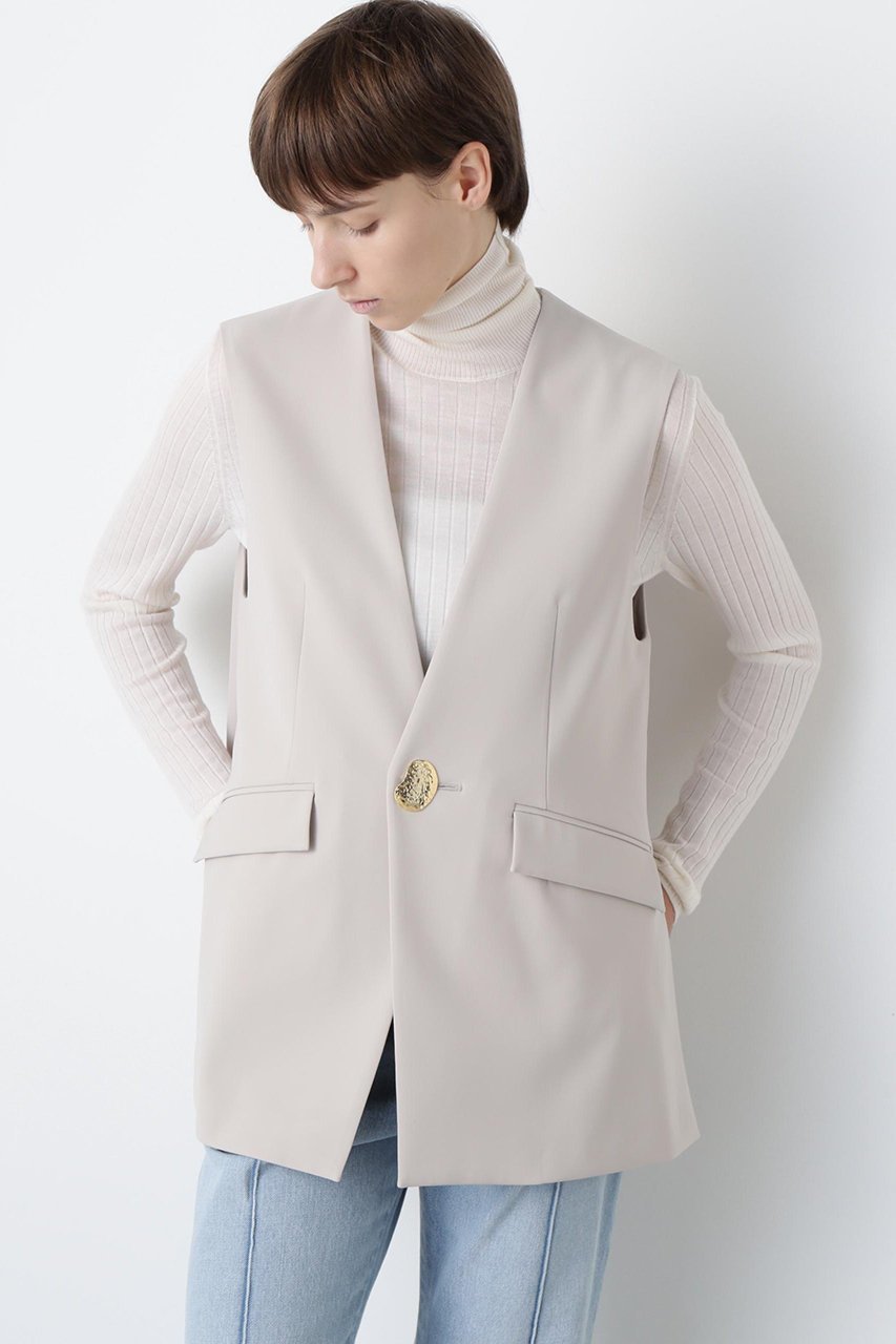 【ヒューエルミュージアム/hueLe Museum】の【STUMBLY】Metal Button Gilet インテリア・キッズ・メンズ・レディースファッション・服の通販 founy(ファニー) 　ファッション　Fashion　レディースファッション　Fashion for Women　アウター　Coat / Outerwear Collection　レディースジャケット・軽アウター　Jackets　おすすめ　Recommended / Our Picks　コンパクト　Compact, Small Size　ジャケット　Jacket, Outerwear　ストレッチ　Stretch, Stretchy Fabric　スリット　Slit, Slit Detail　セットアップ　Set-Up, Coordinated Outfit　ドレープ　Drape, Draping Fabric　フロント　Front, Front Design　ベスト　Vest, Waistcoat　メタル　Metal, Metal Parts　ベージュ|ID: prp329100004885007 ipo3291000000036465765