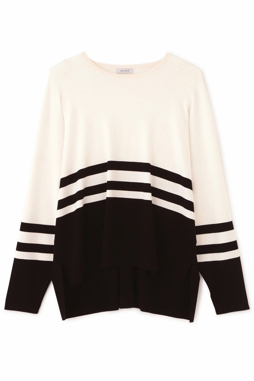 【アドーア/ADORE】のブライトストレッチニット インテリア・キッズ・メンズ・レディースファッション・服の通販 founy(ファウニー) 　ファッション　Fashion　レディースファッション　Fashion for Women　トップス・カットソー　Cut & Sew Tops　ニット　Knit Tops & Sweaters　カジュアルプルオーバー・ニットトップス　Pullovers & Knit Tops / Casual Pullovers　ストレッチ　Stretch, Stretchy Fabric　ボックス　Boxy, Box Shape　ボーダー　Border, Stripe　ホワイト|ID: prp329100004885082 ipo3291000000036466665