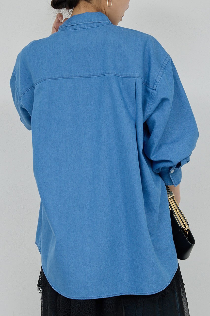 【ガリャルダガランテ/GALLARDAGALANTE】のデニムボウタイブラウス 人気、トレンドファッション・服の通販 founy(ファニー) 　ファッション　Fashion　レディースファッション　Fashion for Women　トップス・カットソー　Cut & Sew Tops　シャツ・ブラウス・オフィスカジュアル　Elegant Blouses & Button-Ups　ジャケット　Jacket, Outerwear　スリーブ　Sleeve, Long Sleeve / Short Sleeve　デニム　Denim, Jeans Material　リラックス　Relax, Relaxed Fit　ルーズ　Loose, Oversized　ロング　Long, Long-Length　エレガント 上品　Elegant　再入荷　Restock / Back in Stock　other-7|ID: prp329100004885133 ipo3291000000036467314