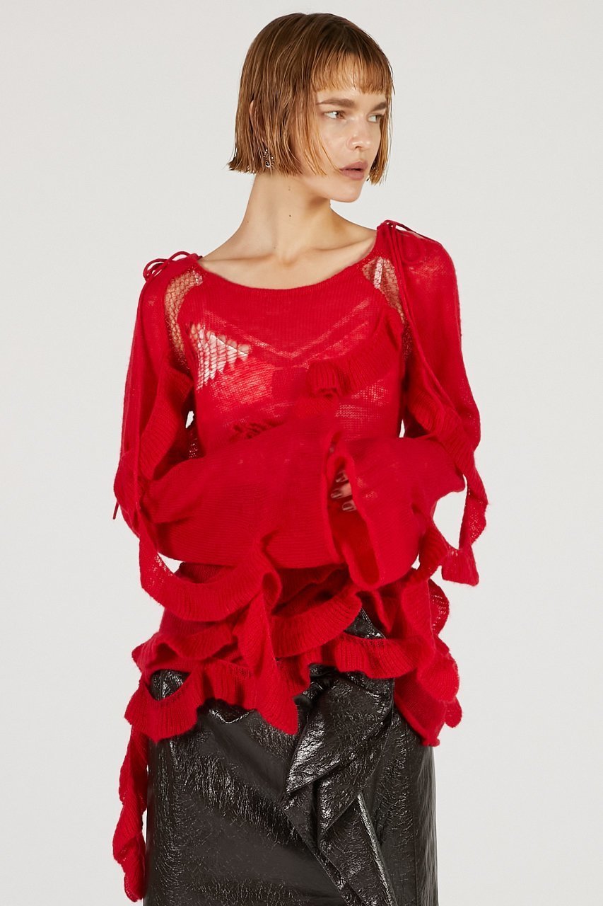 【プランク プロジェクト/PRANK PROJECT】のモヘアチュニック / Mohair Tunic 大人の最旬トレンドファッション＆コーディネート founy(ファウニー) 　ファッション　Fashion　レディースファッション　Fashion for Women　トップス・カットソー　Cut & Sew Tops　ニット　Knit Tops & Sweaters　カジュアルプルオーバー・ニットトップス　Pullovers & Knit Tops / Casual Pullovers　シアー　Sheer, See-Through　スリーブ　Sleeve, Long Sleeve / Short Sleeve　ダメージ　Distressed, Destroyed　チュニック　Tunic, Long Top　フリル　Frill, Ruffle　ロング　Long, Long-Length　A/W・秋冬　Autumn/Winter　other-8|ID: prp329100004885229 ipo3291000000036508453