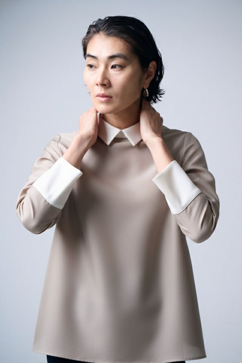 【エムフィル/M Fil】のシルキーWクロス バイカラーブラウス 人気、トレンドファッション・服の通販 founy(ファニー) 　ファッション　Fashion　レディースファッション　Fashion for Women　トップス・カットソー　Cut & Sew Tops　シャツ・ブラウス・オフィスカジュアル　Elegant Blouses & Button-Ups　おすすめ　Recommended / Our Picks　スリーブ　Sleeve, Long Sleeve / Short Sleeve　ダブル　Double, Double-Breasted　マニッシュ　Mannish, Boyish　ロング　Long, Long-Length　軽量　Lightweight, Ultra Light　other-6|ID: prp329100004885256 ipo3291000000036469040