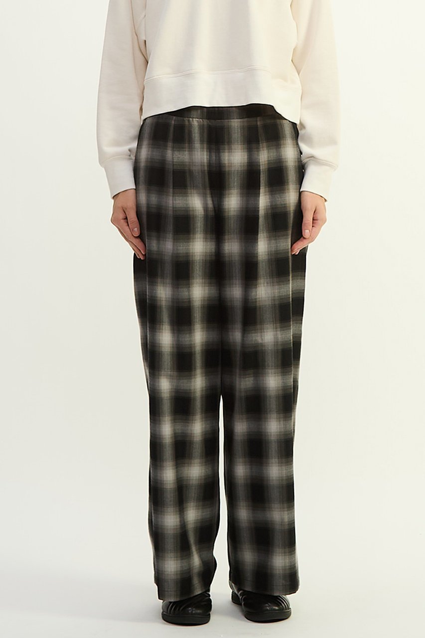 【プレインピープル/PLAIN PEOPLE】のオンブレチェックワイドストレートパンツ インテリア・キッズ・メンズ・レディースファッション・服の通販 founy(ファウニー) 　ファッション　Fashion　レディースファッション　Fashion for Women　パンツ　Pants & Trousers　カットソー　Cut and Sewn Top　グラデーション　Gradient, Ombre　シンプル　Simple, Minimal　ストレート　Straight, Straight Cut　ワイド　Wide, Wide Fit　ブラック×ライトグレー|ID: prp329100004885318 ipo3291000000036924284