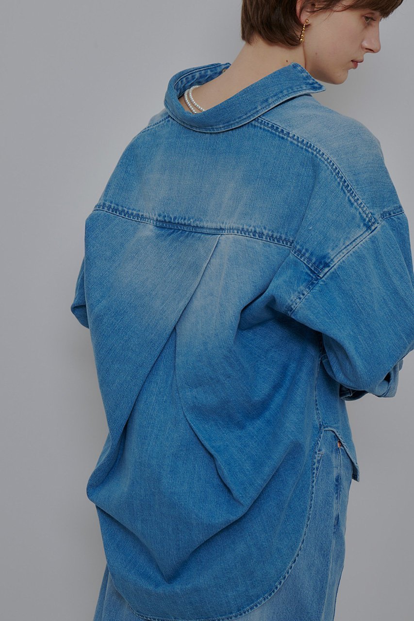 【アルアバイル/allureville】のバックレイヤードデニムシャツ 人気、トレンドファッション・服の通販 founy(ファニー) 　ファッション　Fashion　レディースファッション　Fashion for Women　トップス・カットソー　Cut & Sew Tops　シャツ・ブラウス・オフィスカジュアル　Elegant Blouses & Button-Ups　バッグ　Bags　スリーブ　Sleeve, Long Sleeve / Short Sleeve　デニム　Denim, Jeans Material　パール　Pearl, Pearl Accent　ロング　Long, Long-Length　ワーク　Workwear, Utility Style　エレガント 上品　Elegant　other-5|ID: prp329100004885353 ipo3291000000036470201