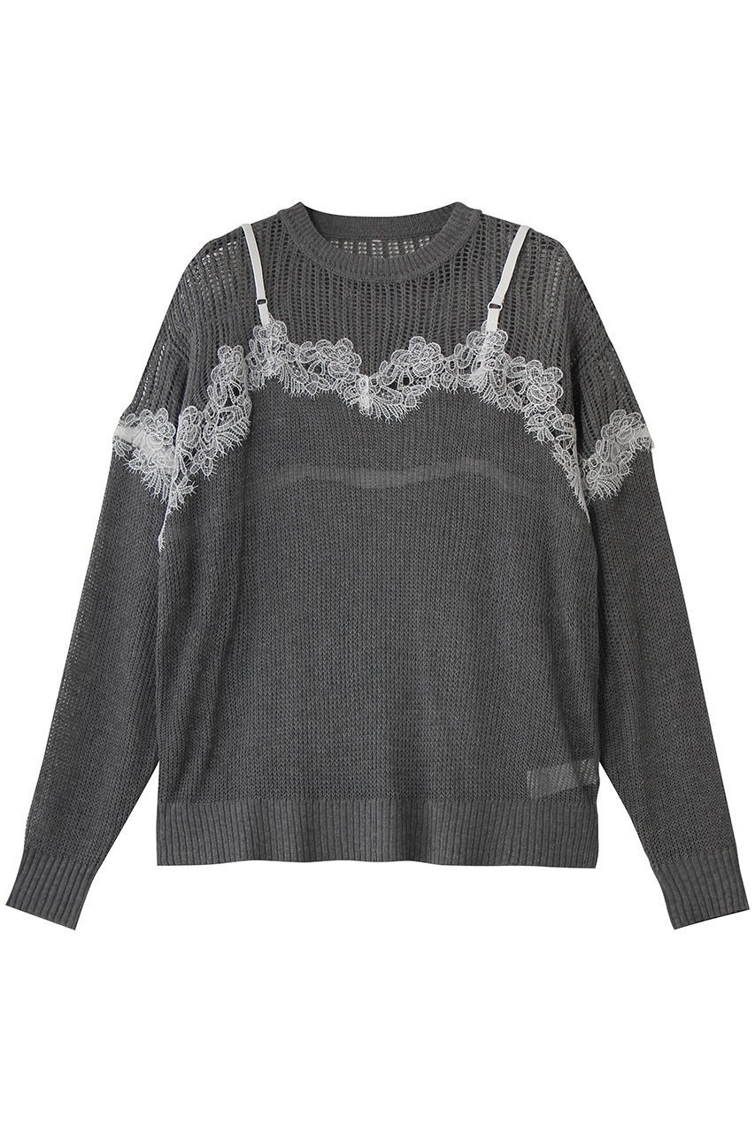 【メゾンスペシャル/MAISON SPECIAL】のLace-Combi Mesh Knit Pullover/レースコンビニットプルオーバー インテリア・キッズ・メンズ・レディースファッション・服の通販 founy(ファニー) 　ファッション　Fashion　レディースファッション　Fashion for Women　トップス・カットソー　Cut & Sew Tops　ニット　Knit Tops & Sweaters　カジュアルプルオーバー・ニットトップス　Pullovers & Knit Tops / Casual Pullovers　インナー　Innerwear　ドッキング　Docking, Mixed Material　ビスチェ　Bustier, Corset Top　ラップ　Wrap, Wrap Design　レース　Lace, Lace Fabric　GRY(グレー)|ID: prp329100004885530 ipo3291000000036471943