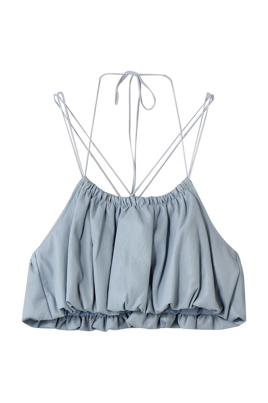【メゾンスペシャル/MAISON SPECIAL】のGathered Balloon Vegan Leather Bustier/ギャザーバルーンフェイクレザービスチェ インテリア・キッズ・メンズ・レディースファッション・服の通販 founy(ファニー) 　ファッション　Fashion　レディースファッション　Fashion for Women　トップス・カットソー　Cut & Sew Tops　キャミソール&ノースリーブ　Camisoles & Sleeveless Tops　シャツ・ブラウス・オフィスカジュアル　Elegant Blouses & Button-Ups　ビスチェ　Bustiers & Corset Tops / Layered Bustier Style　ギャザー　Gathered, Ruffled　サテン　Satin, Glossy Fabric　ノースリーブ　Sleeveless, No-Sleeve　バルーン　Balloon, Balloon Silhouette　ビスチェ　Bustier, Corset Top　ラップ　Wrap, Wrap Design　エレガント 上品　Elegant　BLU(ブルー)|ID: prp329100004885534 ipo3291000000036471989
