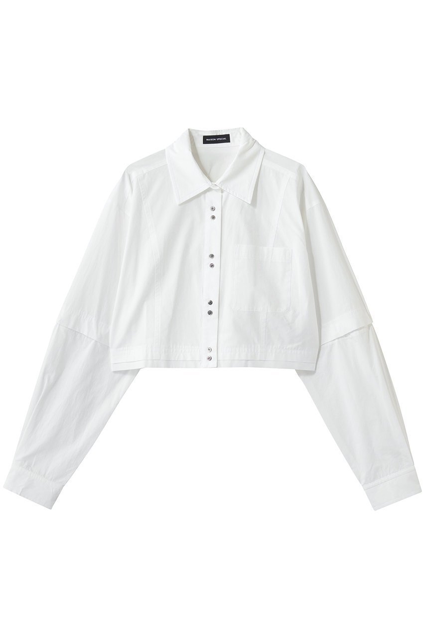 【メゾンスペシャル/MAISON SPECIAL】の2Way Sleeve Short Shirt/2WAYスリーブショートシャツ インテリア・キッズ・メンズ・レディースファッション・服の通販 founy(ファニー) 　ファッション　Fashion　レディースファッション　Fashion for Women　トップス・カットソー　Cut & Sew Tops　シャツ・ブラウス・オフィスカジュアル　Elegant Blouses & Button-Ups　ロングTシャツ・Tシャツ　Longline T-Shirts & Tees　クロップド　Cropped, Short Length　ショート　Short, Short Length　スリーブ　Sleeve, Long Sleeve / Short Sleeve　ロング　Long, Long-Length　WHT(ホワイト)|ID: prp329100004885547 ipo3291000000036472125