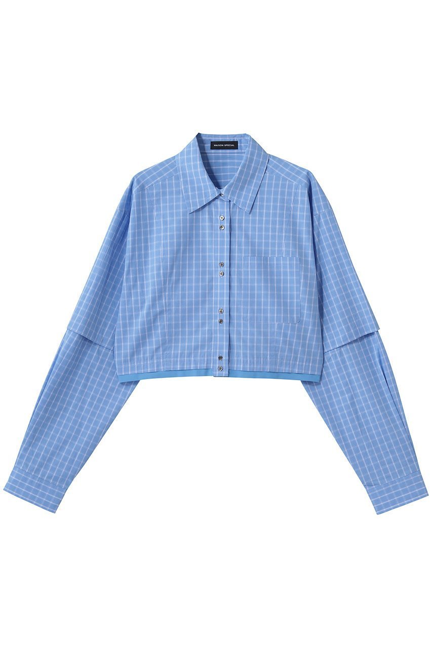 【メゾンスペシャル/MAISON SPECIAL】の2Way Sleeve Short Shirt/2WAYスリーブショートシャツ インテリア・キッズ・メンズ・レディースファッション・服の通販 founy(ファニー) 　ファッション　Fashion　レディースファッション　Fashion for Women　トップス・カットソー　Cut & Sew Tops　シャツ・ブラウス・オフィスカジュアル　Elegant Blouses & Button-Ups　ロングTシャツ・Tシャツ　Longline T-Shirts & Tees　クロップド　Cropped, Short Length　ショート　Short, Short Length　スリーブ　Sleeve, Long Sleeve / Short Sleeve　ロング　Long, Long-Length　BLU(ブルー)|ID: prp329100004885547 ipo3291000000036472128