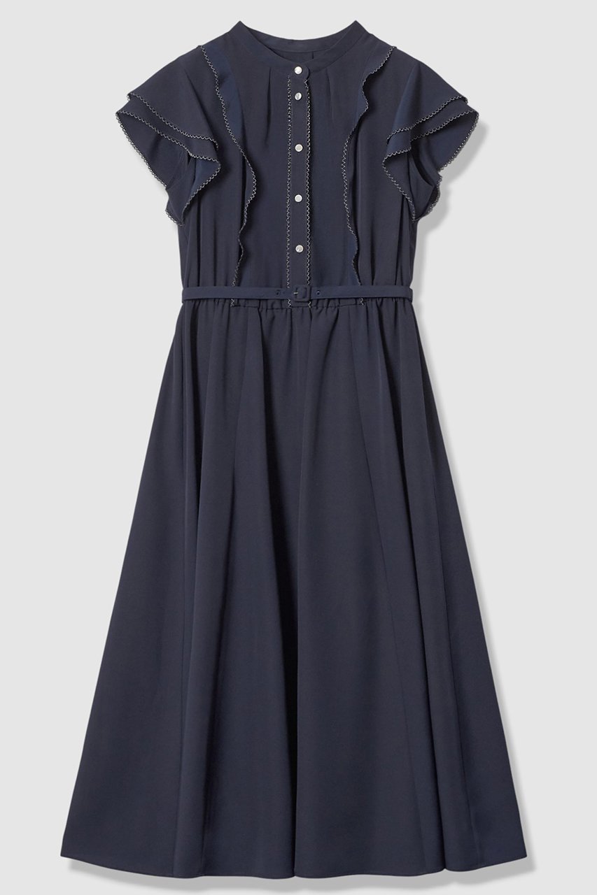 【アナイ/ANAYI】のピコスカラレイヤードスリーブ ワンピース インテリア・キッズ・メンズ・レディースファッション・服の通販 founy(ファニー) 　ファッション　Fashion　レディースファッション　Fashion for Women　ワンピース　Dresses　チュニック　Tunic Tops & Dresses　エレガント 上品　Elegant　ジャケット　Jacket, Outerwear　スカラップ　Scallop, Scalloped Edge　スリーブ　Sleeve, Long Sleeve / Short Sleeve　チュニック　Tunic, Long Top　フレア　Flare, Flared　フレンチ　French, French Style　ロング　Long, Long-Length　新作・新入荷　New Arrivals / New In　ネイビー|ID: prp329100004885559 ipo3291000000036472249