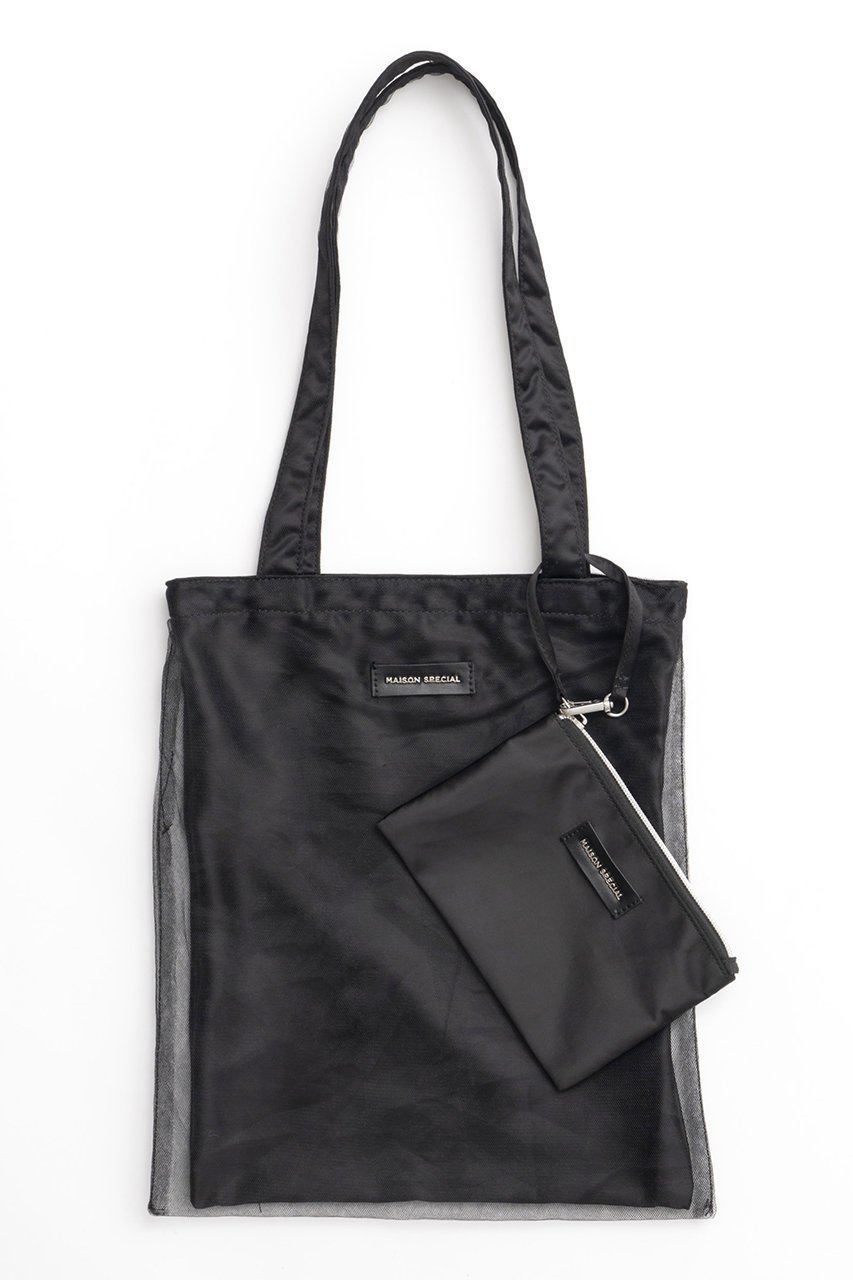 【メゾンスペシャル/MAISON SPECIAL】のTulle Combination Tote Bag/チュールコンビトートバッグ インテリア・キッズ・メンズ・レディースファッション・服の通販 founy(ファニー) 　ファッション　Fashion　レディースファッション　Fashion for Women　バッグ　Bags　コンビ　Combo, Combination Style　シンプル　Simple, Minimal　チュール　Tulip, Tulip Motif　ドット　Polka Dot, Dot Pattern　ポーチ　Pouch, Small Case　BLK(ブラック)|ID: prp329100004885740 ipo3291000000036473652