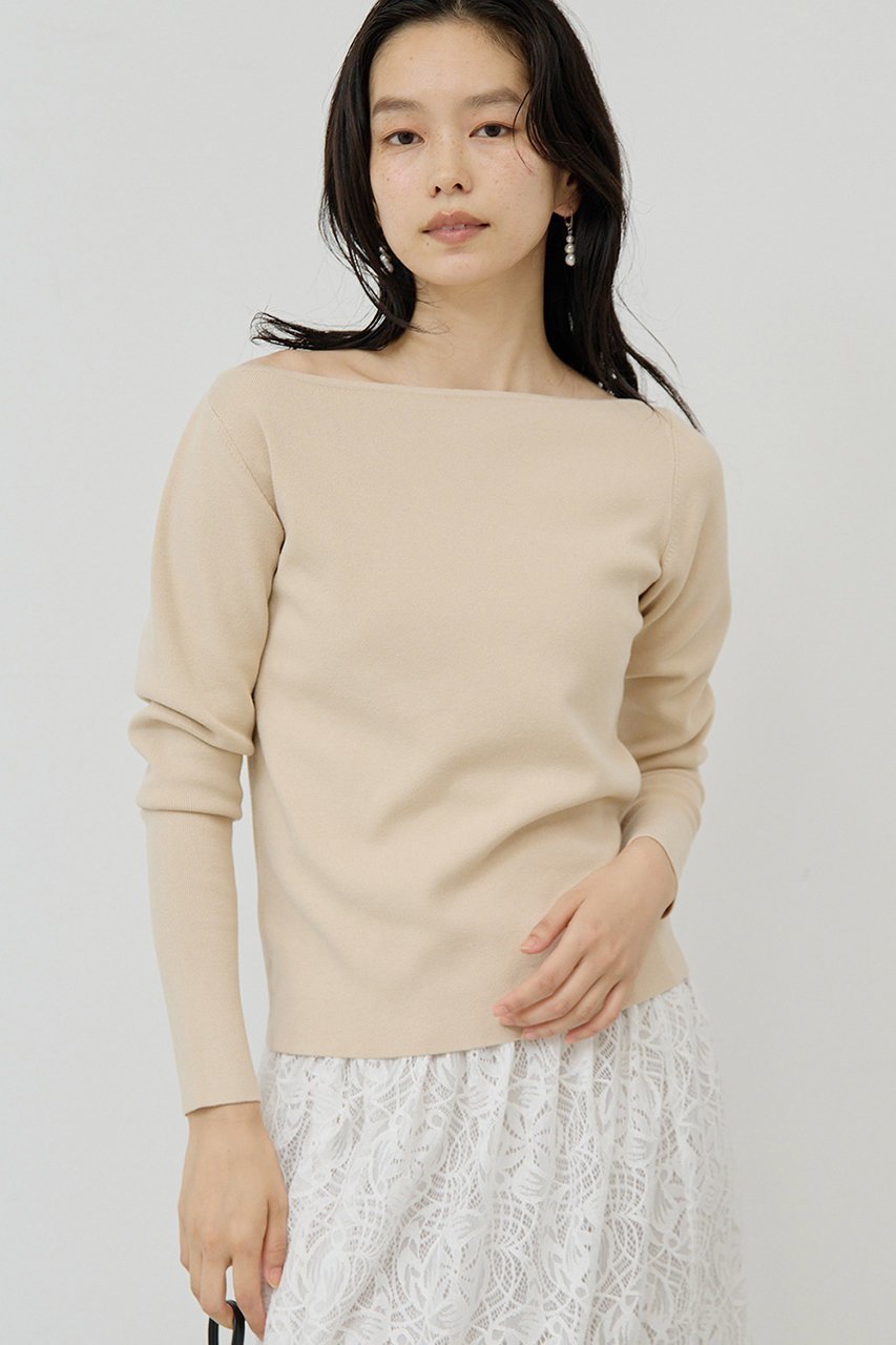 【ガリャルダガランテ/GALLARDAGALANTE】のボートニットプルオーバー インテリア・キッズ・メンズ・レディースファッション・服の通販 founy(ファニー) 　ファッション　Fashion　レディースファッション　Fashion for Women　トップス・カットソー　Cut & Sew Tops　ニット　Knit Tops & Sweaters　カジュアルプルオーバー・ニットトップス　Pullovers & Knit Tops / Casual Pullovers　おすすめ　Recommended / Our Picks　インナー　Innerwear　エレガント 上品　Elegant　サロペット　Overalls, Salopette　ジャケット　Jacket, Outerwear　デコルテ　Décolleté, Neckline　ベージュ|ID: prp329100004885845 ipo3291000000036474661