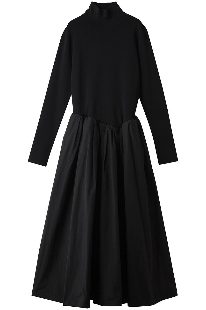 【ハー/HER.】のギャザーフレアドッキングワンピース インテリア・キッズ・メンズ・レディースファッション・服の通販 founy(ファニー) 　ファッション　Fashion　レディースファッション　Fashion for Women　ワンピース　Dresses　チュニック　Tunic Tops & Dresses　とろみ　Fluid, Flowy Fabric　ギャザー　Gathered, Ruffled　チュニック　Tunic, Long Top　ドッキング　Docking, Mixed Material　フレア　Flare, Flared　ロング　Long, Long-Length　エレガント 上品　Elegant　ブラック|ID: prp329100004885867 ipo3291000000036475077