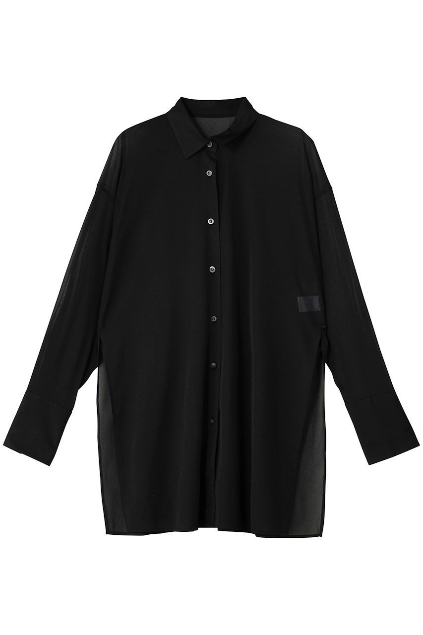 【アンクレイヴ/uncrave】のトリコットシフォン ロングシャツ インテリア・キッズ・メンズ・レディースファッション・服の通販 founy(ファニー) 　ファッション　Fashion　レディースファッション　Fashion for Women　トップス・カットソー　Cut & Sew Tops　シャツ・ブラウス・オフィスカジュアル　Elegant Blouses & Button-Ups　ギャザー　Gathered, Ruffled　シアー　Sheer, See-Through　シフォン　Chiffon, Lightweight Fabric　ストレッチ　Stretch, Stretchy Fabric　スリット　Slit, Slit Detail　スリーブ　Sleeve, Long Sleeve / Short Sleeve　ロング　Long, Long-Length　エレガント 上品　Elegant　ブラック|ID: prp329100004885944 ipo3291000000036476250