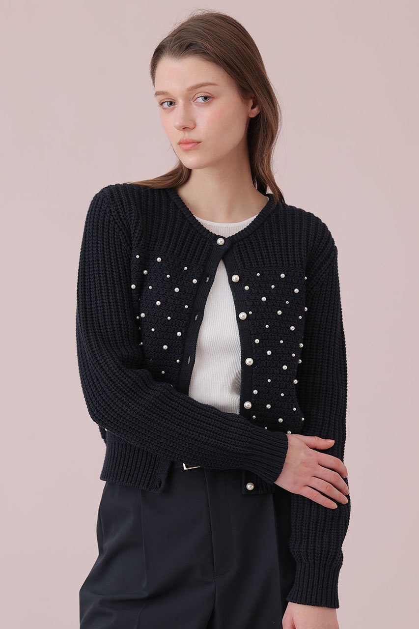 【アナイ/ANAYI】のパールスタッズカーディガン 人気、トレンドファッション・服の通販 founy(ファニー) 　ファッション　Fashion　レディースファッション　Fashion for Women　トップス・カットソー　Cut & Sew Tops　ニット　Knit Tops & Sweaters　カーディガン・羽織り　Layered Style Cardigans　カーディガン　Cardigan, Knitwear　コンパクト　Compact, Small Size　ストライプ　Stripe, Striped Pattern　スリーブ　Sleeve, Long Sleeve / Short Sleeve　ベーシック　Basic, Essential　ロング　Long, Long-Length　エレガント 上品　Elegant　再入荷　Restock / Back in Stock　other-8|ID: prp329100004885963 ipo3291000000036476439