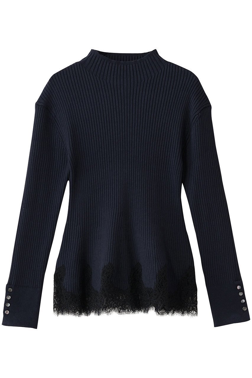 【アルアバイル/allureville】のレースドッキングリブプルオーバー インテリア・キッズ・メンズ・レディースファッション・服の通販 founy(ファニー) 　ファッション　Fashion　レディースファッション　Fashion for Women　トップス・カットソー　Cut & Sew Tops　ニット　Knit Tops & Sweaters　カジュアルプルオーバー・ニットトップス　Pullovers & Knit Tops / Casual Pullovers　おすすめ　Recommended / Our Picks　エレガント 上品　Elegant　セットアップ　Set-Up, Coordinated Outfit　ドッキング　Docking, Mixed Material　フェミニン　Feminine, Girly　ペプラム　Peplum, Flared Hem　モックネック　Mock Neck, Short Turtleneck　レース　Lace, Lace Fabric　ネイビー|ID: prp329100004885966 ipo3291000000036476448