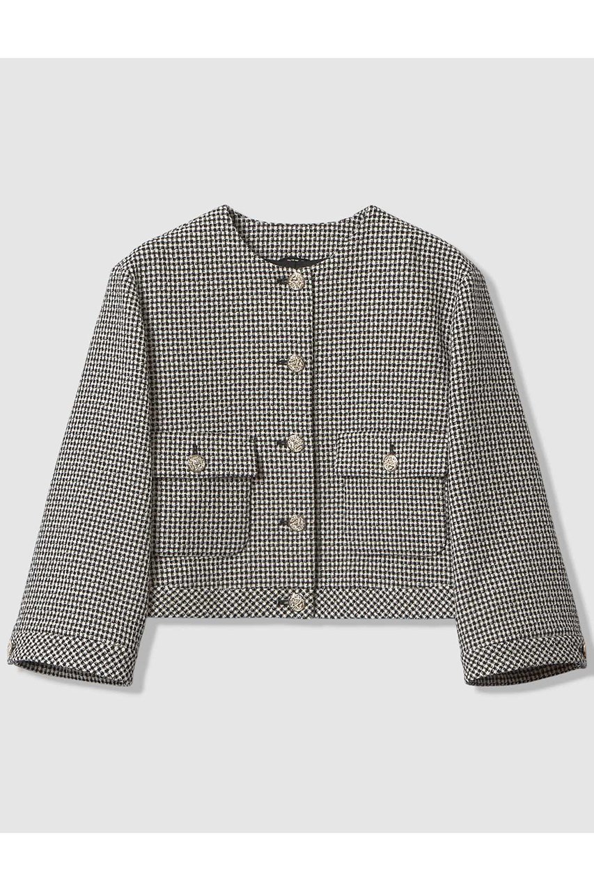 【アナイ/ANAYI】の【セットアップ対象商品】ドビーツイードノーカラーブルゾン インテリア・キッズ・メンズ・レディースファッション・服の通販 founy(ファニー) 　ファッション　Fashion　レディースファッション　Fashion for Women　アウター　Coat / Outerwear Collection　レディースジャケット・軽アウター　Jackets　ブルゾンジャケット・スポーティアウター　Blouson Jackets　エレガント 上品　Elegant　ショート　Short, Short Length　ジャケット　Jacket, Outerwear　セットアップ　Set-Up, Coordinated Outfit　チェック　Check, Plaid, Tartan　ツイード　Twill, Twill Weave　バランス　Balance, Style Balance　ブルゾン　Blouson, Bomber Jacket　再入荷　Restock / Back in Stock　春　Spring　ブラック|ID: prp329100004885996 ipo3291000000036476807