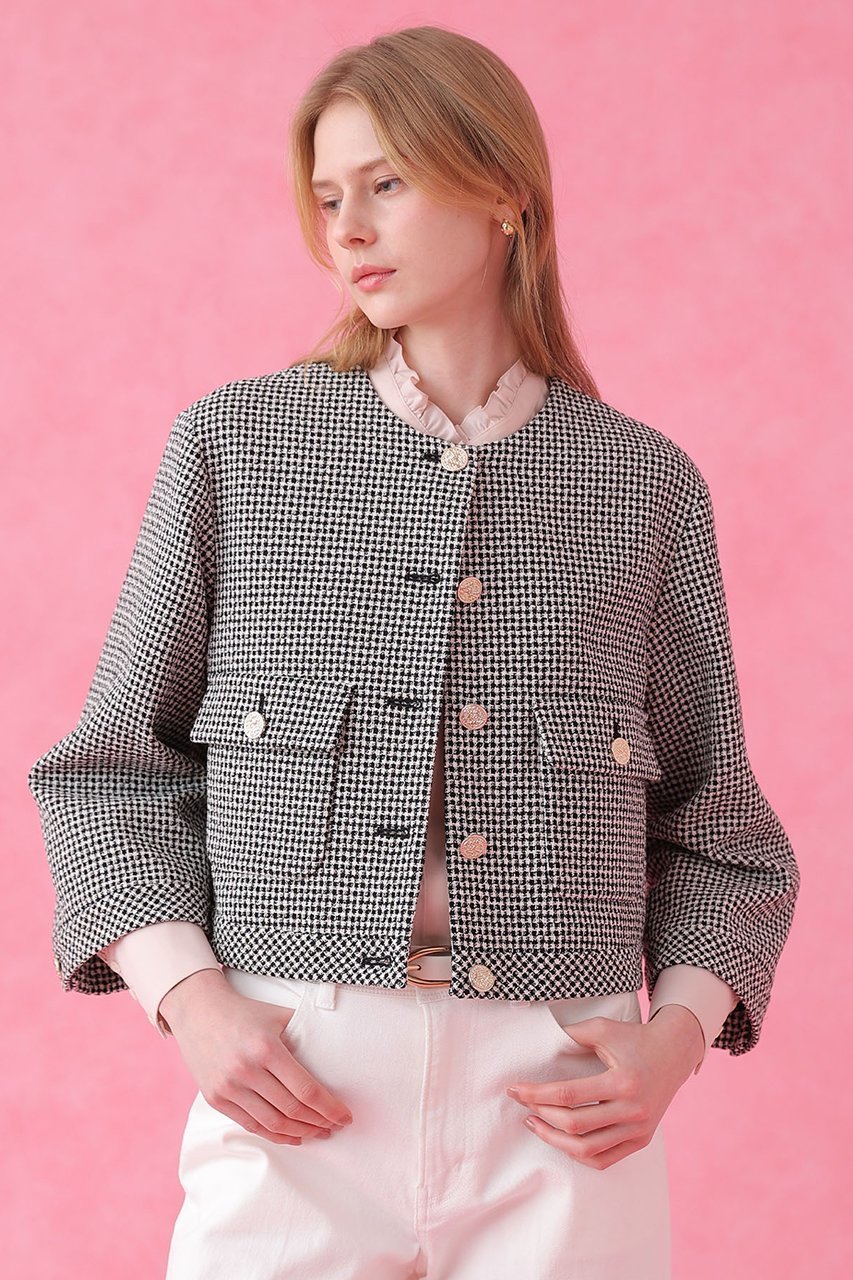 【アナイ/ANAYI】の【セットアップ対象商品】ドビーツイードノーカラーブルゾン 人気、トレンドファッション・服の通販 founy(ファニー) 　ファッション　Fashion　レディースファッション　Fashion for Women　アウター　Coat / Outerwear Collection　レディースジャケット・軽アウター　Jackets　ブルゾンジャケット・スポーティアウター　Blouson Jackets　エレガント 上品　Elegant　ショート　Short, Short Length　ジャケット　Jacket, Outerwear　セットアップ　Set-Up, Coordinated Outfit　チェック　Check, Plaid, Tartan　ツイード　Twill, Twill Weave　バランス　Balance, Style Balance　ブルゾン　Blouson, Bomber Jacket　再入荷　Restock / Back in Stock　春　Spring　other-8|ID: prp329100004885996 ipo3291000000036476822