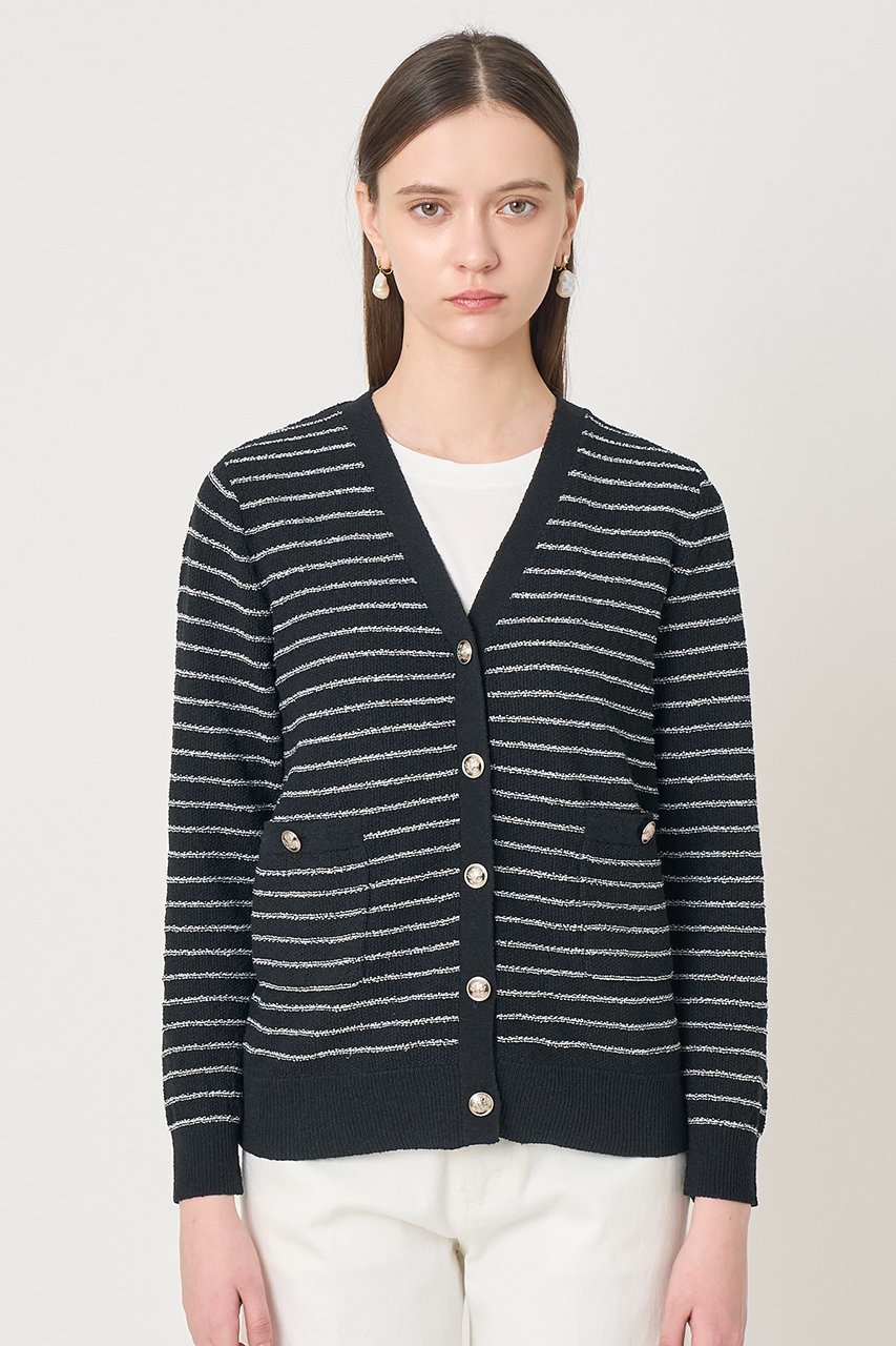 【アナイ/ANAYI】のパウダーボーダーVカーディガン 人気、トレンドファッション・服の通販 founy(ファニー) 　ファッション　Fashion　レディースファッション　Fashion for Women　トップス・カットソー　Cut & Sew Tops　ニット　Knit Tops & Sweaters　カーディガン・羽織り　Layered Style Cardigans　おすすめ　Recommended / Our Picks　アンサンブル　Ensemble Set　カーディガン　Cardigan, Knitwear　キャミソール　Camisole, Spaghetti Strap Top　シルバー　Silver, Metallic Silver　パウダー　Powder, Soft Tone　パステル　Pastel, Soft Color　ボーダー　Border, Stripe　ミドル　Middle Length, Mid Height　リラックス　Relax, Relaxed Fit　春　Spring　other-7|ID: prp329100004886003 ipo3291000000036476934