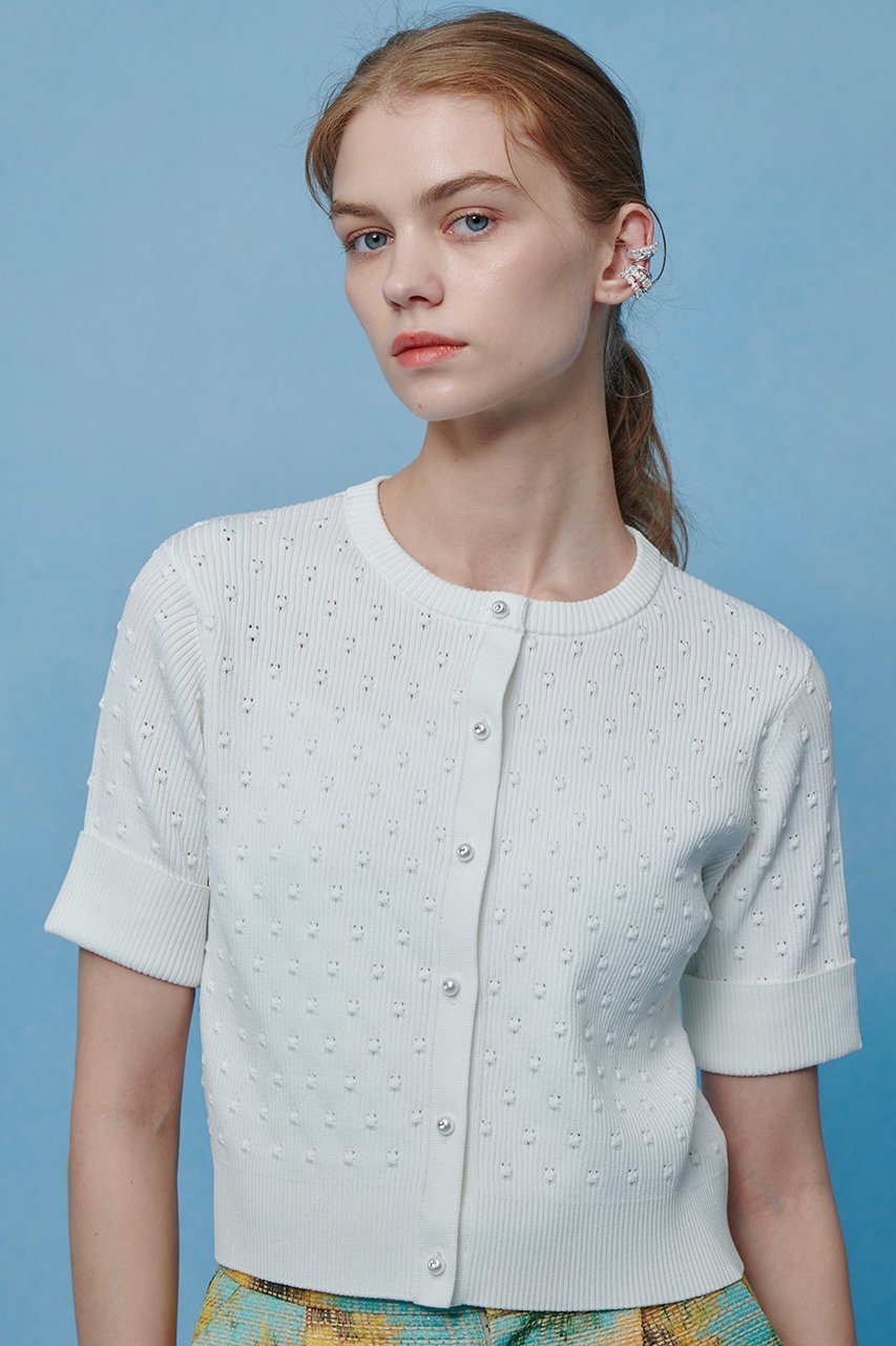 【アルアバイル/allureville】の【LOULOU WILLOUGHBY】アイレット半袖カーディガン インテリア・キッズ・メンズ・レディースファッション・服の通販 founy(ファニー) 　ファッション　Fashion　レディースファッション　Fashion for Women　トップス・カットソー　Cut & Sew Tops　ニット　Knit Tops & Sweaters　カーディガン・羽織り　Layered Style Cardigans　アイレット　Eyelet Lace　カーディガン　Cardigan, Knitwear　シンプル　Simple, Minimal　ドット　Polka Dot, Dot Pattern　ビジュー　Bijou, Jewel-like Accent　人気　Popular, Best Seller　半袖　Short Sleeve, Half Sleeve　夏　Summer　新作・新入荷　New Arrivals / New In　オフホワイト|ID: prp329100004886034 ipo3291000000036477385